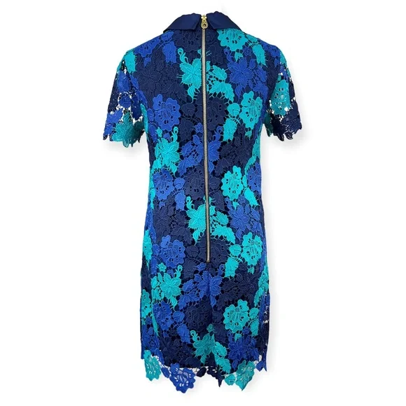 Draper James June Floral Lace Short Sleeve Dress Blue Teal Navy Sz 6 - Picture 2 of 15